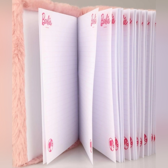 Barbie Plush Faux Pink Hardcover Embossed Journal Notebook by Mattel - Picture 7 of 7